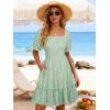 image:imageBerydress Womens Summer Smocked Sun Dress with Pockets 2026 Square Neck Short Sleeve Ruffle Boho Beach Vacation DressesGreen Floral