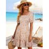 image:imageBerydress Womens Summer Smocked Sun Dress with Pockets 2026 Square Neck Short Sleeve Ruffle Boho Beach Vacation DressesPink Floral