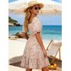 image:imageBerydress Womens Summer Smocked Sun Dress with Pockets 2026 Square Neck Short Sleeve Ruffle Boho Beach Vacation DressesPink Floral