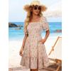 image:imageBerydress Womens Summer Smocked Sun Dress with Pockets 2026 Square Neck Short Sleeve Ruffle Boho Beach Vacation DressesPink Floral