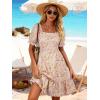 image:imageBerydress Womens Summer Smocked Sun Dress with Pockets 2026 Square Neck Short Sleeve Ruffle Boho Beach Vacation DressesPink Floral