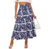 image:imageBerydress Smocked Boho Maxi Skirts for Women 2026 Elastic High Waisted Flowy A Line Ruffle Casual Summer Boho Long SkirtNavy Floral