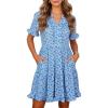 image:imageBerydress Womens Summer Dresses with Pockets 2026 Short Sleeve V Neck Casual Tiered Ruffle Babydoll Flowy Mini Sun DressBlue Daisy