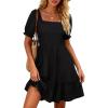 image:imageBerydress Womens Summer Smocked Sun Dress with Pockets 2026 Square Neck Short Sleeve Ruffle Boho Beach Vacation DressesBlack