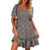 image:imageBerydress Womens Summer Smocked Sun Dress with Pockets 2026 Square Neck Short Sleeve Ruffle Boho Beach Vacation DressesBlack Floral