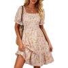 image:imageBerydress Womens Summer Smocked Sun Dress with Pockets 2026 Square Neck Short Sleeve Ruffle Boho Beach Vacation DressesPink Floral