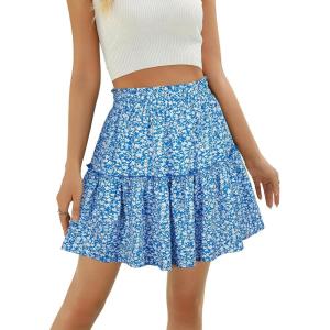 image:imageBerydress Womens Ruffle Mini Skirt 2025 Trendy Beach Vacation High Waisted Tiered A Line Casual Summer Boho Flowy SkirtsBlue Floral