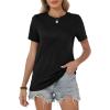 image:imageWomens Tops Casual Basic Short Sleeve T Shirts Business Summer Outfits Trendy Round Neck Pleated BlousesA Black