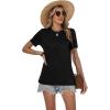 image:imageWomens Tops Casual Basic Short Sleeve T Shirts Business Summer Outfits Trendy Round Neck Pleated BlousesA Black
