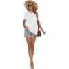 image:imageWomens Tops Casual Basic Short Sleeve T Shirts Business Summer Outfits Trendy Round Neck Pleated BlousesA White