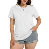 image:imageWomens Tops Casual Basic Short Sleeve T Shirts Business Summer Outfits Trendy Round Neck Pleated BlousesA White