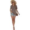 image:imageWomens Tops Casual Basic Short Sleeve T Shirts Business Summer Outfits Trendy Round Neck Pleated BlousesCoffee Grey