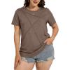 image:imageWomens Tops Casual Basic Short Sleeve T Shirts Business Summer Outfits Trendy Round Neck Pleated BlousesCoffee Grey