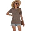 image:imageWomens Tops Casual Basic Short Sleeve T Shirts Business Summer Outfits Trendy Round Neck Pleated BlousesCoffee Grey