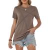image:imageWomens Tops Casual Basic Short Sleeve T Shirts Business Summer Outfits Trendy Round Neck Pleated BlousesCoffee Grey