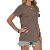 image:imageWomens Tops Casual Basic Short Sleeve T Shirts Business Summer Outfits Trendy Round Neck Pleated BlousesCoffee Grey