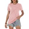 image:imageWomens Tops Casual Basic Short Sleeve T Shirts Business Summer Outfits Trendy Round Neck Pleated BlousesCoral Pink