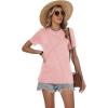 image:imageWomens Tops Casual Basic Short Sleeve T Shirts Business Summer Outfits Trendy Round Neck Pleated BlousesCoral Pink