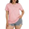 image:imageWomens Tops Casual Basic Short Sleeve T Shirts Business Summer Outfits Trendy Round Neck Pleated BlousesCoral Pink