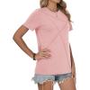 image:imageWomens Tops Casual Basic Short Sleeve T Shirts Business Summer Outfits Trendy Round Neck Pleated BlousesCoral Pink