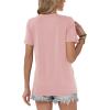 image:imageWomens Tops Casual Basic Short Sleeve T Shirts Business Summer Outfits Trendy Round Neck Pleated BlousesCoral Pink