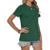 image:imageWomens Tops Casual Basic Short Sleeve T Shirts Business Summer Outfits Trendy Round Neck Pleated BlousesDark Green