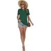 image:imageWomens Tops Casual Basic Short Sleeve T Shirts Business Summer Outfits Trendy Round Neck Pleated BlousesDark Green