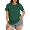 image:imageWomens Tops Casual Basic Short Sleeve T Shirts Business Summer Outfits Trendy Round Neck Pleated BlousesDark Green