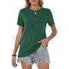 image:imageWomens Tops Casual Basic Short Sleeve T Shirts Business Summer Outfits Trendy Round Neck Pleated BlousesDark Green