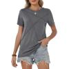 image:imageWomens Tops Casual Basic Short Sleeve T Shirts Business Summer Outfits Trendy Round Neck Pleated BlousesGrey