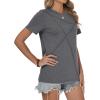 image:imageWomens Tops Casual Basic Short Sleeve T Shirts Business Summer Outfits Trendy Round Neck Pleated BlousesGrey