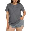 image:imageWomens Tops Casual Basic Short Sleeve T Shirts Business Summer Outfits Trendy Round Neck Pleated BlousesGrey