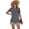 image:imageWomens Tops Casual Basic Short Sleeve T Shirts Business Summer Outfits Trendy Round Neck Pleated BlousesGrey