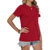 image:imageWomens Tops Casual Basic Short Sleeve T Shirts Business Summer Outfits Trendy Round Neck Pleated BlousesRed