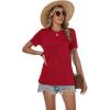 image:imageWomens Tops Casual Basic Short Sleeve T Shirts Business Summer Outfits Trendy Round Neck Pleated BlousesRed