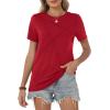 image:imageWomens Tops Casual Basic Short Sleeve T Shirts Business Summer Outfits Trendy Round Neck Pleated BlousesRed