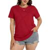 image:imageWomens Tops Casual Basic Short Sleeve T Shirts Business Summer Outfits Trendy Round Neck Pleated BlousesRed