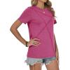 image:imageWomens Tops Casual Basic Short Sleeve T Shirts Business Summer Outfits Trendy Round Neck Pleated BlousesRose Red