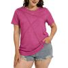 image:imageWomens Tops Casual Basic Short Sleeve T Shirts Business Summer Outfits Trendy Round Neck Pleated BlousesRose Red