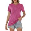 image:imageWomens Tops Casual Basic Short Sleeve T Shirts Business Summer Outfits Trendy Round Neck Pleated BlousesRose Red