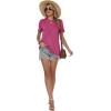 image:imageWomens Tops Casual Basic Short Sleeve T Shirts Business Summer Outfits Trendy Round Neck Pleated BlousesRose Red