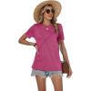 image:imageWomens Tops Casual Basic Short Sleeve T Shirts Business Summer Outfits Trendy Round Neck Pleated BlousesRose Red