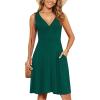 image:imageWEACZZY Summer Womens Dresses V Neck Wrap Sundress Sleeveless Flowy Tank Dress for Beach Holiday with Pockets01 Dark Green