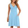 image:imageWEACZZY Summer Womens Dresses V Neck Wrap Sundress Sleeveless Flowy Tank Dress for Beach Holiday with Pockets01 Light Blue