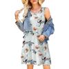 image:imageWEACZZY Women Summer Casual Swing T Shirt Dresses Beach Cover up Loose DressYh Gray Leaved Peony