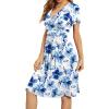 image:imageWEACZZY Womens Summer Short Sleeve Casual Dresses VNeck Floral Party Dress with PocketsYh Blue Ink Flower