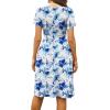 image:imageWEACZZY Womens Summer Short Sleeve Casual Dresses VNeck Floral Party Dress with PocketsYh Blue Ink Flower