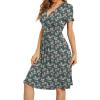 image:imageWEACZZY Womens Summer Short Sleeve Casual Dresses VNeck Floral Party Dress with PocketsYh Green Gladiolus