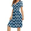 image:imageWEACZZY Womens Summer Short Sleeve Casual Dresses VNeck Floral Party Dress with PocketsYh White Waves