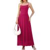 image:imageWEACZZY Cocktail Dresses for Women 2026 Spaghetti Strap Sundress Wedding Guest Maxi DressRose Red